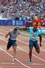 100 metres B race, from left to right: Adam Gemili, Harry beats Aikens-Aryeetey,  2013 IAAF Diamond League, Sainsbury's Anniversary Games, Queen Elizabeth Olympic Park, London.